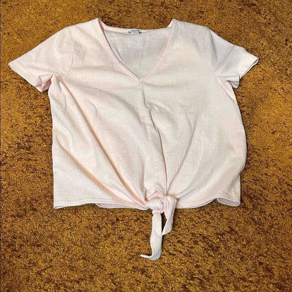 J. Crew Soft Pink V-Neck Tie-Front Tee